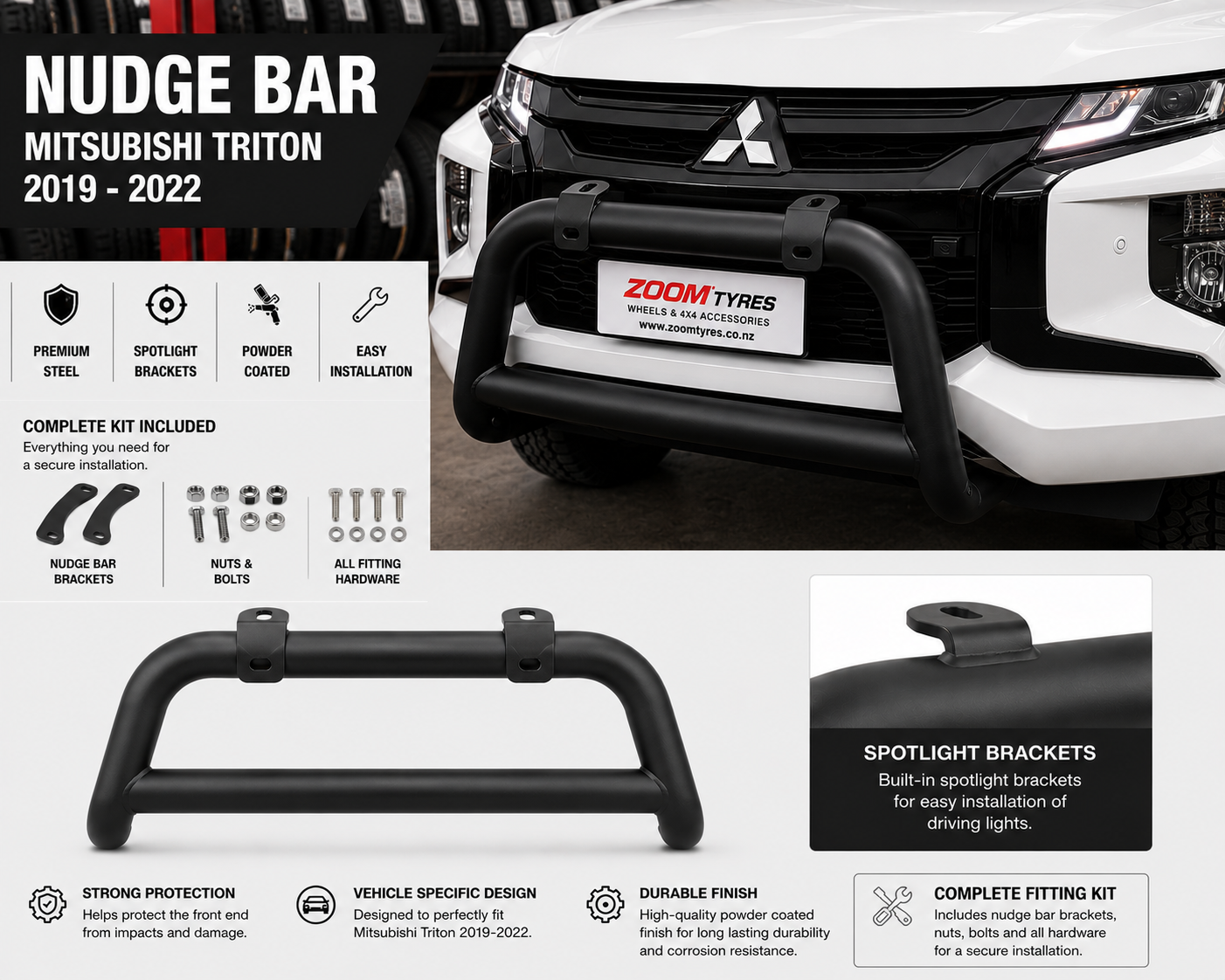 Nudge Bar - Suitable for Mitsubishi Triton 2019-2022 Zoom Tyres Otahuhu