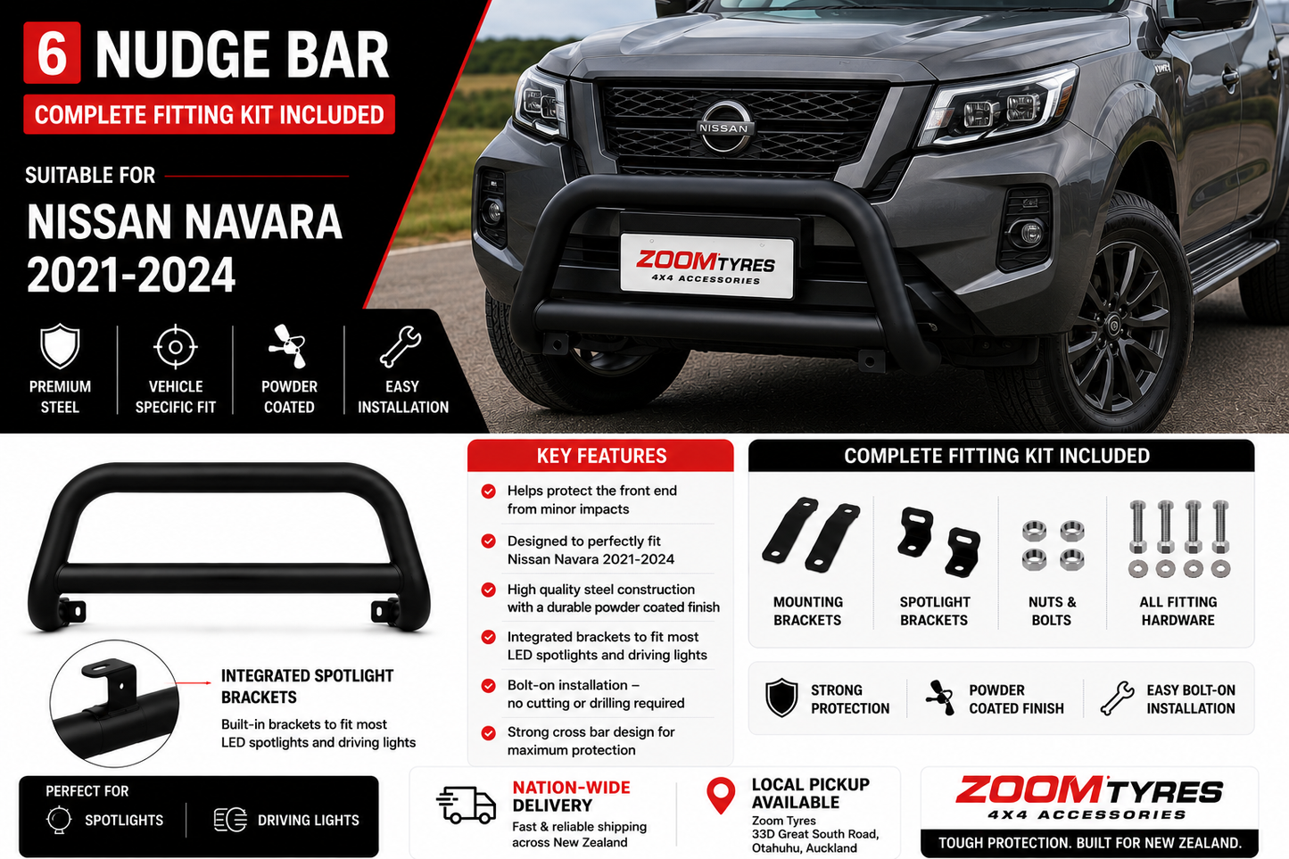 Nudge Bar - Suitable for Nissan Navara 2021-2025 Zoom Tyres Otahuhu