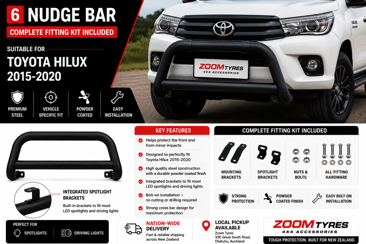 Nudge Bar - Suitable for Toyota Hilux 2015-2020 Zoom Tyres Otahuhu
