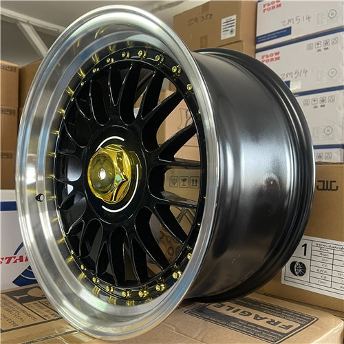 17x8.5 Alloy Wheels 4x100 / 5x100 ET20 Black Gold Rivets – Set of 4