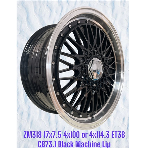 17x7.5 Black Machine Lip Mesh Alloy Mag Wheels 4x100 / 4x114.3 – Set of 4